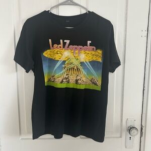Led Zeppelin Black Graphic Band Tee with Multicolor Artwork